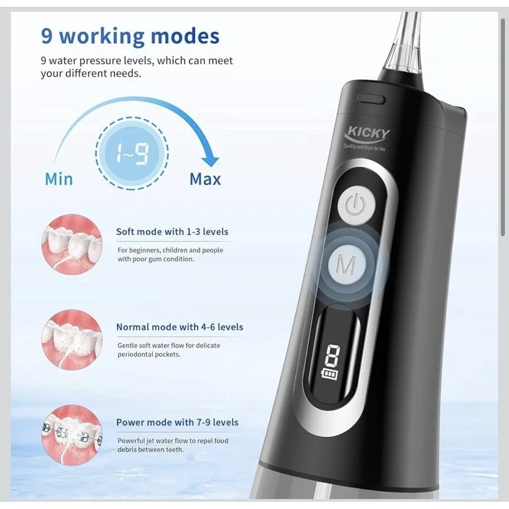 Water Dental Flosser Cordless for Teeth Cleaning - 4‎ Modes Oral Irrigator 300ML